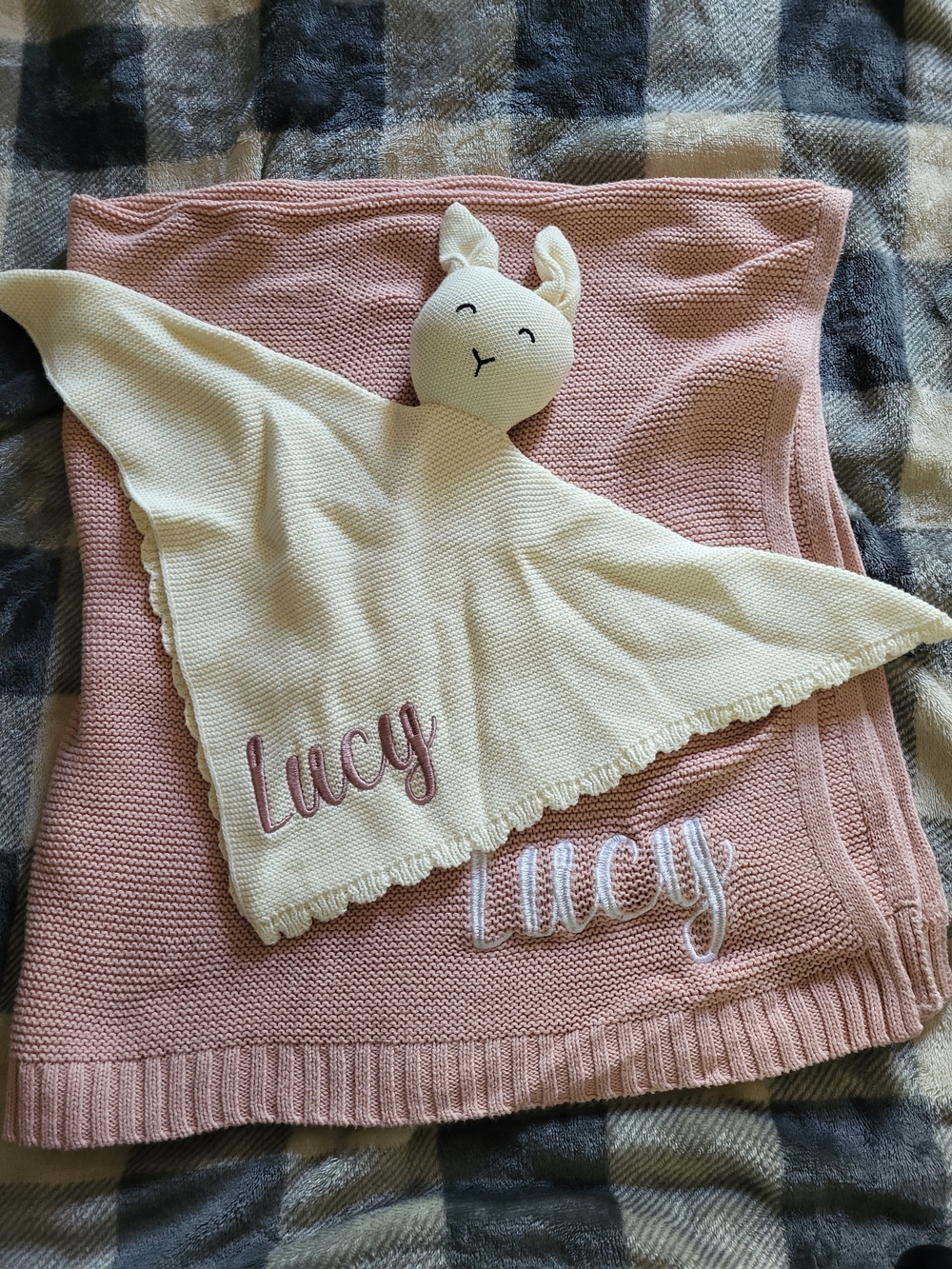 Personalized Etsy Kids Blanket and Lovey Set - Pink and Cream - Lucy